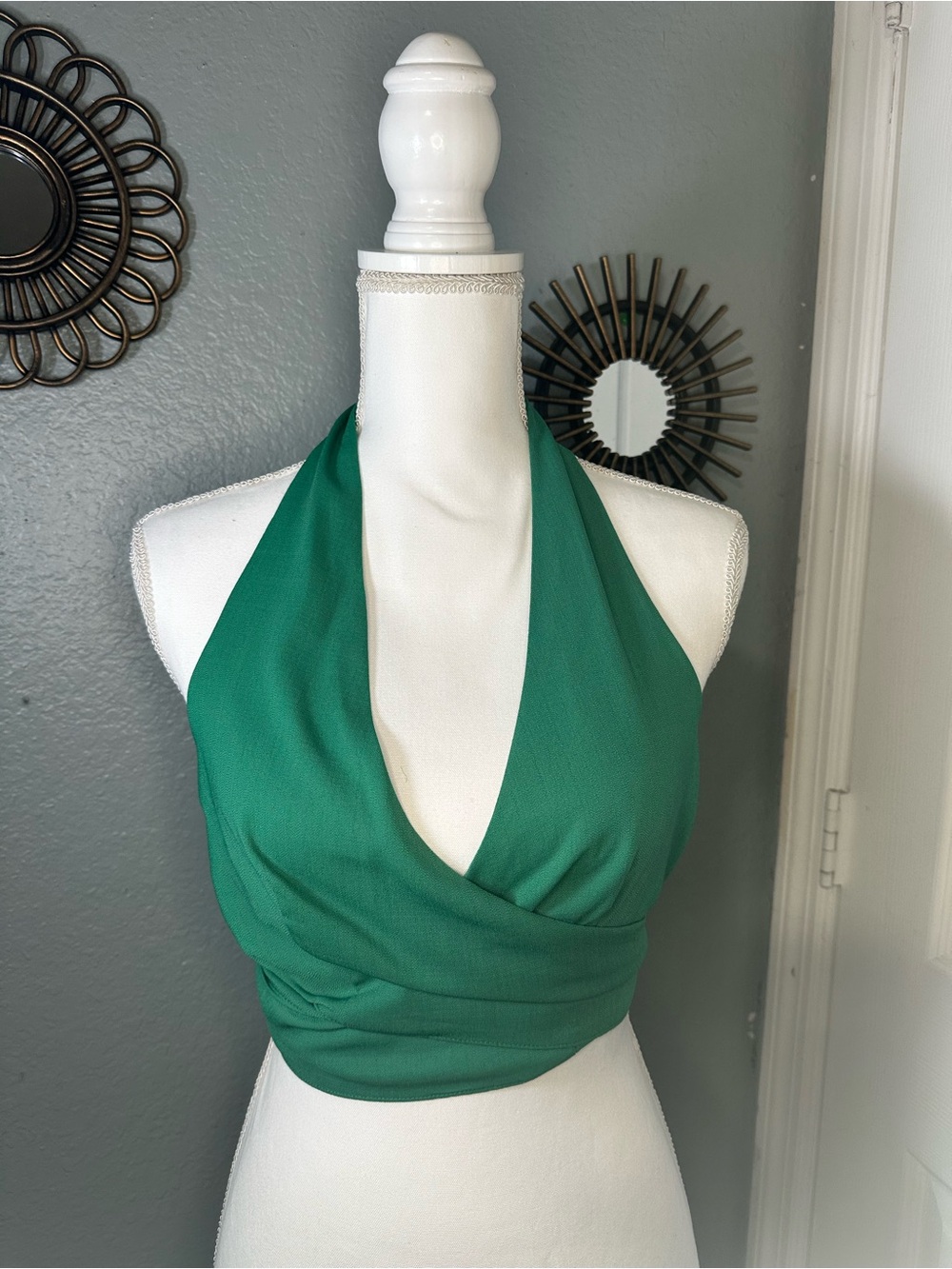Green Halter Wrap Crop Top